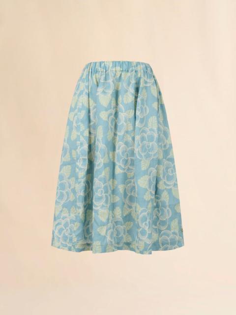 BLUE RAMIE ELASTICATED SKIRT WITH BANJO PRINT