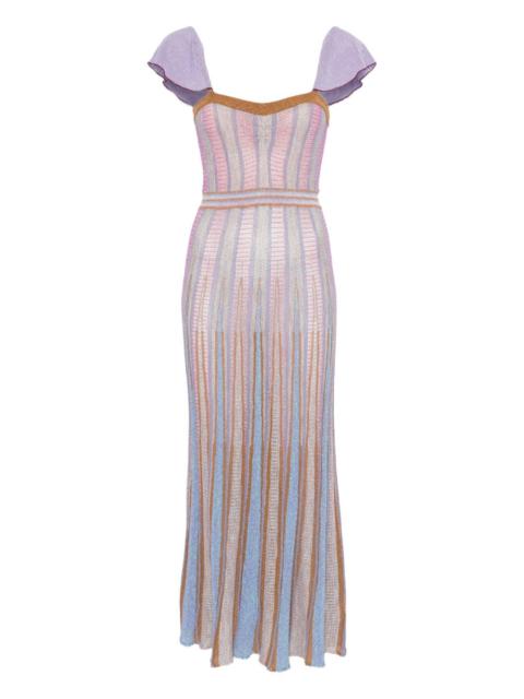 ruffled-sleeves striped maxi dress
