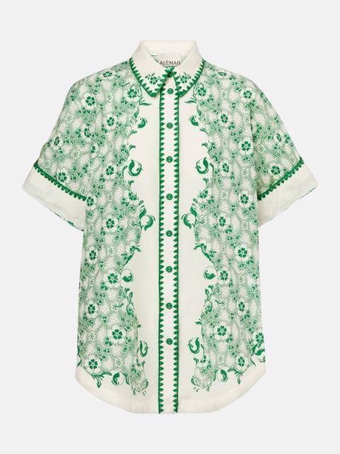 Olive printed cotton and silk shirt