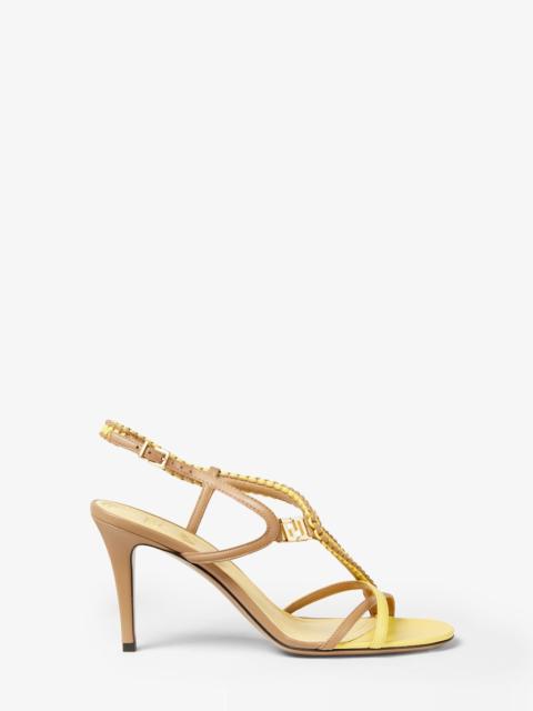 Fendi FFold Brown and yellow nappa leather high-heeled sandals