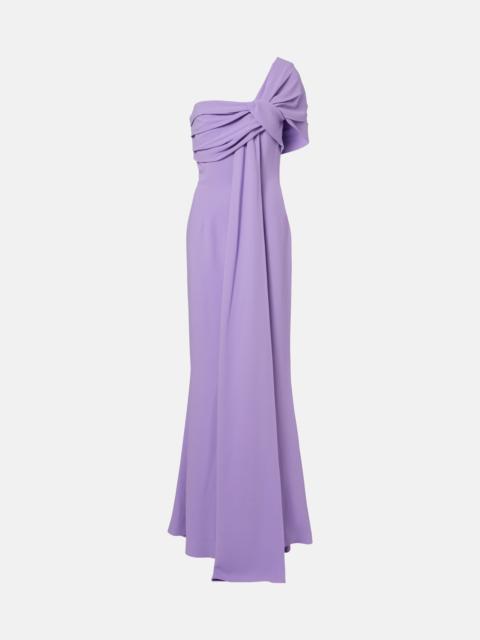 Draped one-shoulder silk-blend cady gown