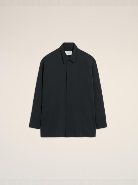 BLACK WOOL LONG OVERSIZED SIDE SLITS SHIRT