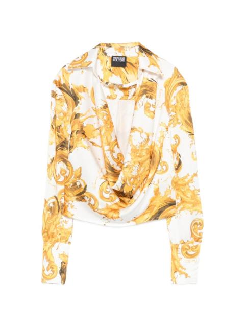 long-sleeve baroque-print blouse