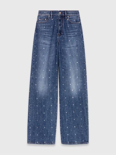Wide-leg denim jeans with studs
