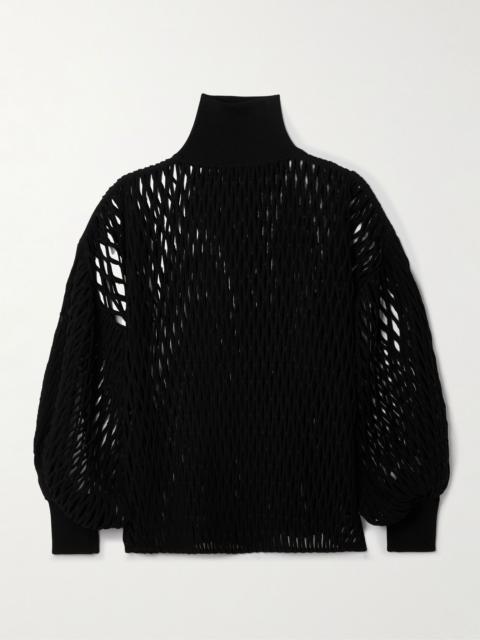 Oversized open-knit turtleneck sweater Black
