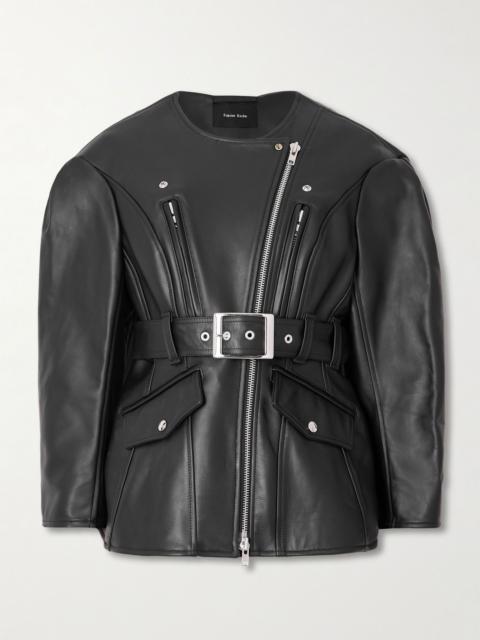 Belted leather jacket Black