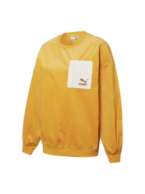 (WMNS) PUMA Contrasting Colors Zipper Pocket Sports Round Neck Pullover 'Yellow' 534753-37