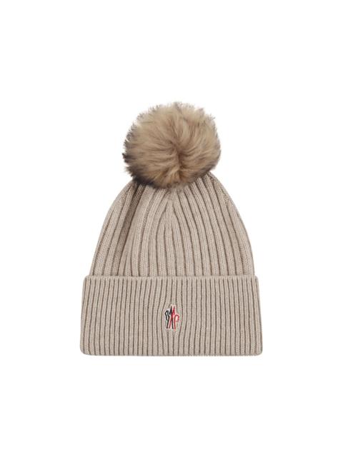 pompom logo-patch beanie hat