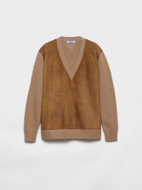 Cashmere, wool and suede sweater
