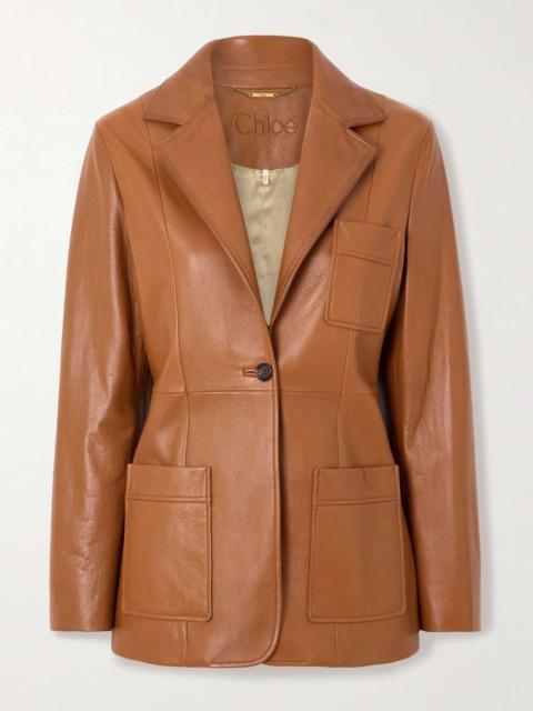 Paneled leather jacket Tan