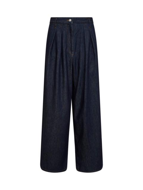 Indigo denim wide-leg pleated jeans