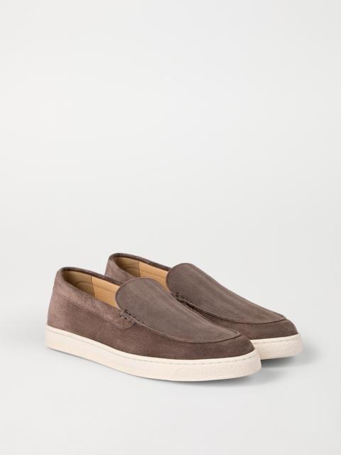 Chevron-effect suede loafers