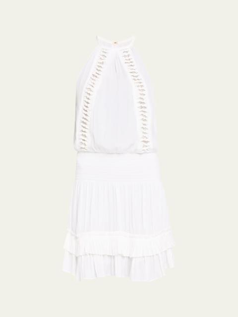 Delfina Embellished Smocked Halter Mini Dress