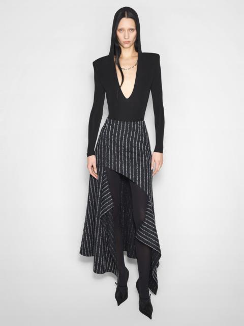 pinstripe asymmetric cascading skirt