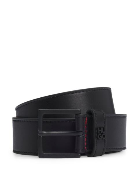 WOVEN-LEATHER BELT WITH LOGO-STAMPED KEEPER