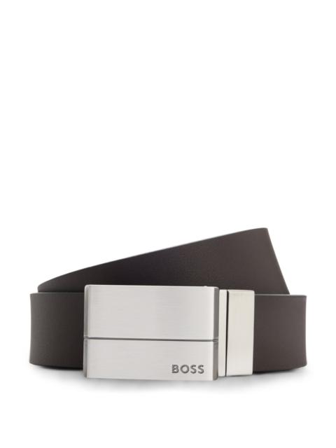 REVERSIBLE-LEATHER BELT WITH PIN AND PLAQUE BUCKLES