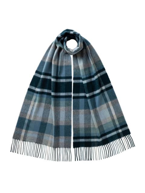 Deco Block Check Blue Cashmere Scarf