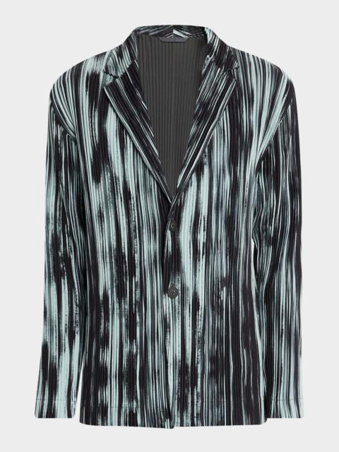 Men's Brushstroke Stripe Pleated Blazer Jacket