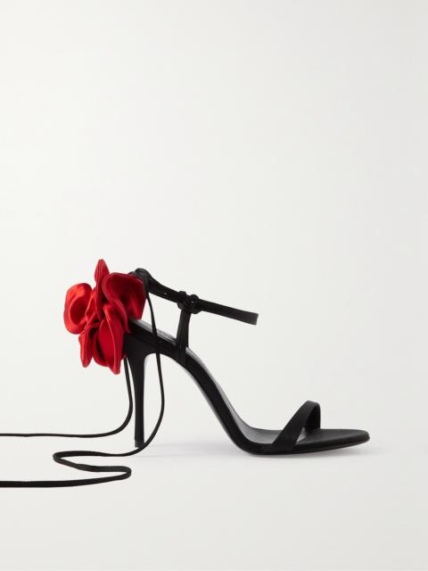 Appliquéd Lace-up Satin Sandals