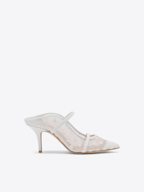 Maureen 70 White Floral Mesh Heeled Mules