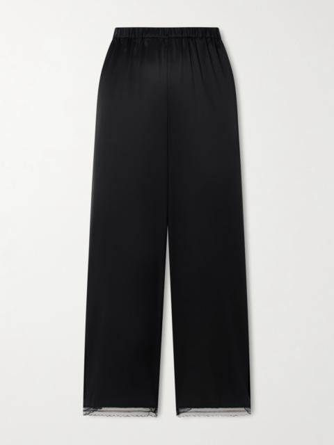 Kirby Cropped Lace-trimmed Silk-blend Satin Wide-leg Pants