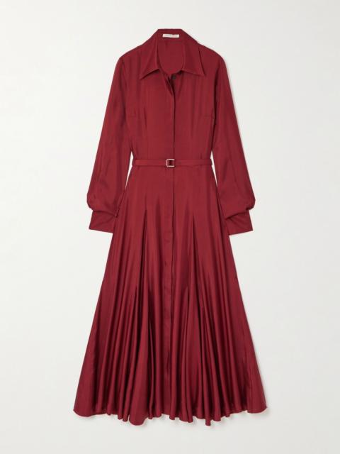 Belted silk-twill midi shirt dress Burgundy