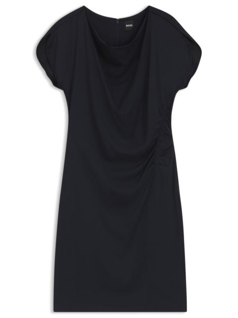 DRAPE-NECKLINE DRESS WITH GATHERED DETAIL