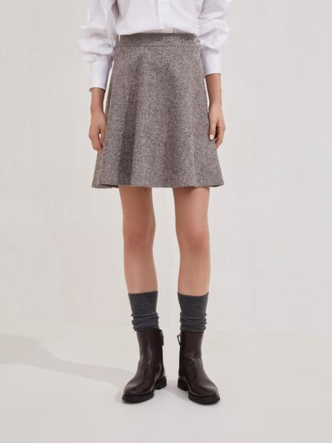 Virgin wool herringbone tweed mini circle skirt