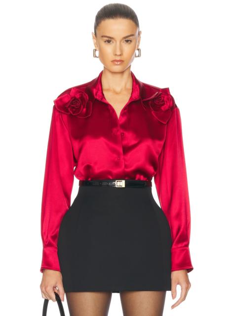 Flor Satin Two Roses Button Down Shirt