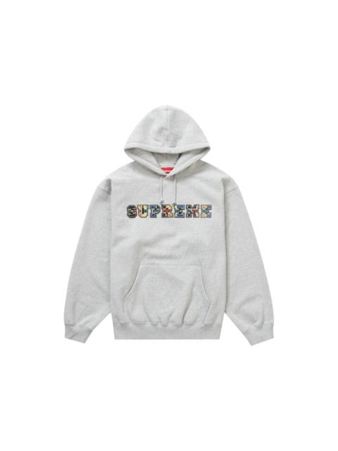 Supreme Collegiate Patchwork Leather Hooded Sweatshirt Heather Grey