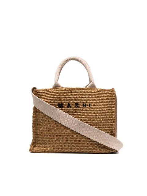 logo-lettering raffia tote bag
