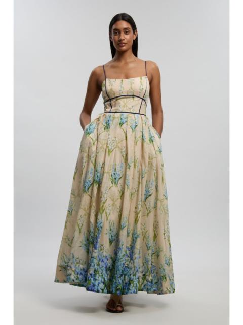 Silk Cotton Floral Strappy Woven Maxi Dress