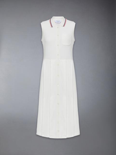 COTTON WAFFLE PLEATED POLO DRESS