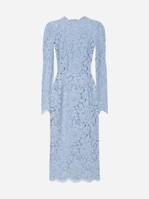 Calf-length sheath dress in branded floral cordonetto lace