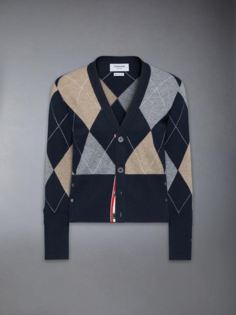ARGYLE INTARSIA CASHMERE V NECK CARDIGAN