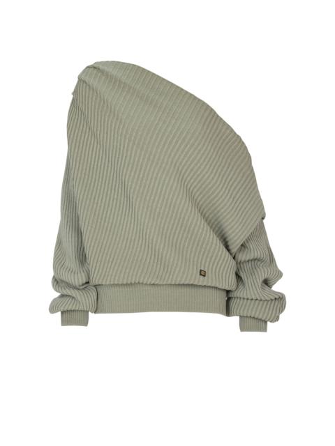 Draped asymmetrical jumper in ribbed silk knit