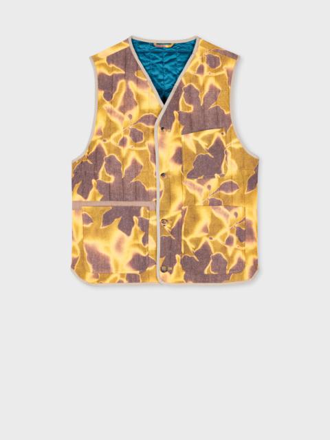 Yellow 'Photogram Leaves' Print Quilted Gilet