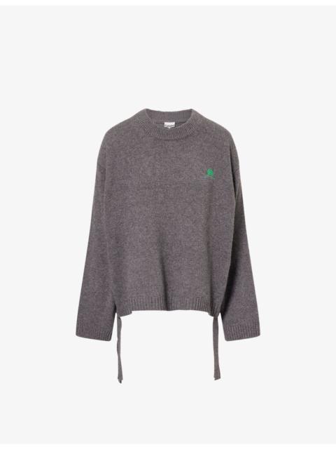 Embroidered-Logo Ruching-Straps Wool-Blend Jumper