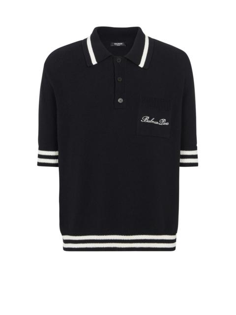 Wool polo shirt with Balmain Signature embroidery