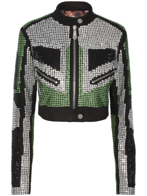 strass cropped biker jacket