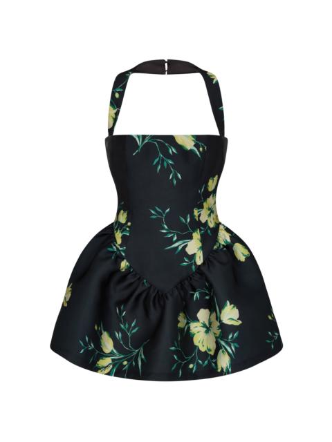 Aura Floral Satin Mini Dress black