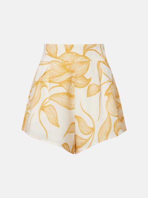 Foliage printed wide-leg shorts