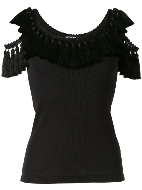 cold shoulder tassel trim vest