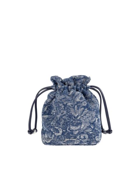 floral-pattern drawstring tote bag