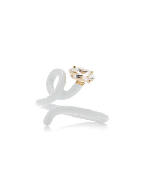 Baby Vine Enameled 9K Yellow Gold, Silver Crystal Ring white