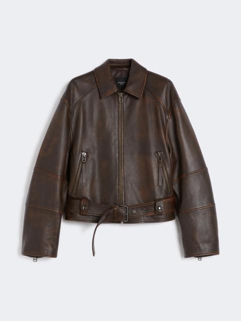 Nappa leather biker jacket - DARK BROWN