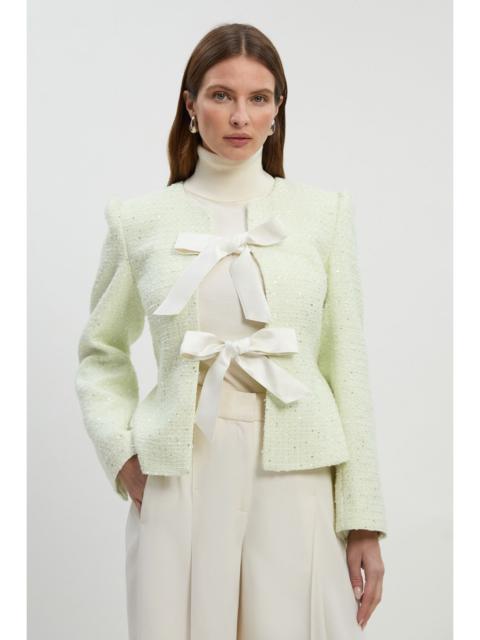 Boucle Tailored Bow Detail Peplum Jacket