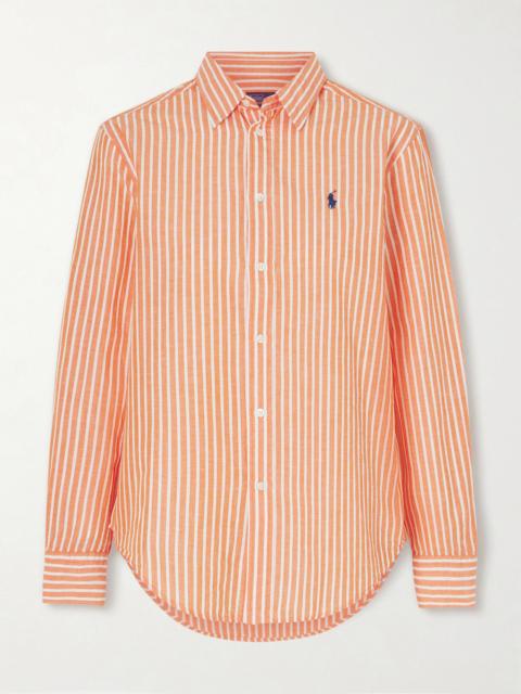 Embroidered Striped Cotton And Linen-blend Shirt