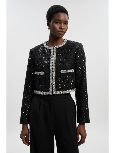 Petite Tailored Sequin Tweed Embellished Cropped Jacket