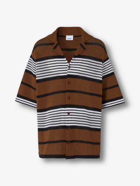 Short-sleeve Stripe Print Nylon Oversized Shirt